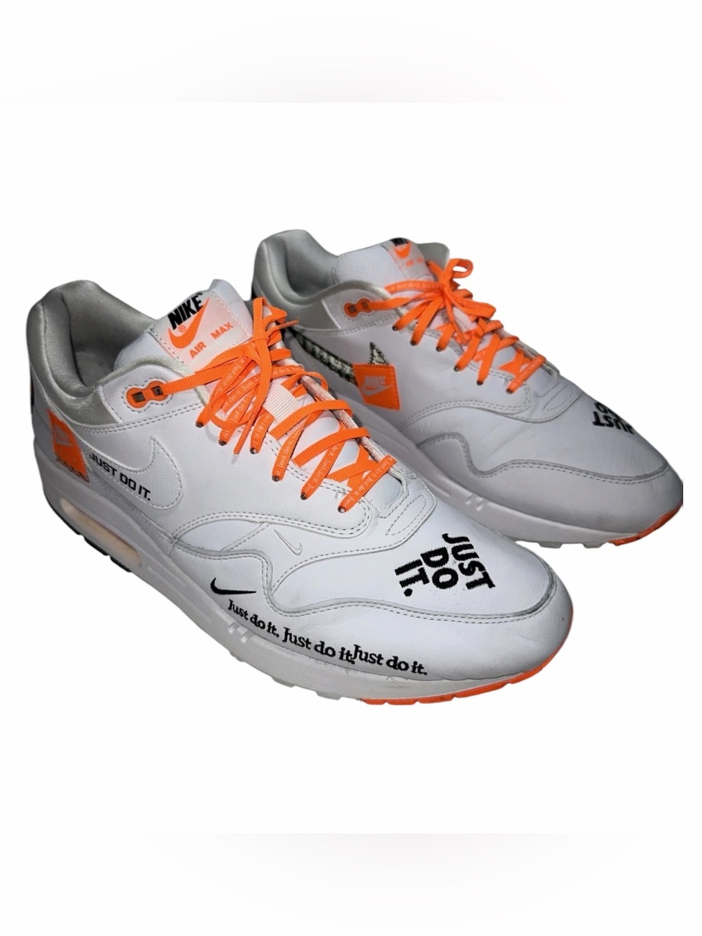 Nike Air Max 1 Just Do It White A01021-100 White Black Total Orange Mens Size 10